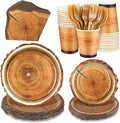 Kochorie 144 Pieces Rustic Wood Party Supplies, Wood Grain Slice Tableware Sets Including Disposable Paper Plates Napkins Cups Forks Serves 24 for Camping Birthday Forest Themed Party Decorations