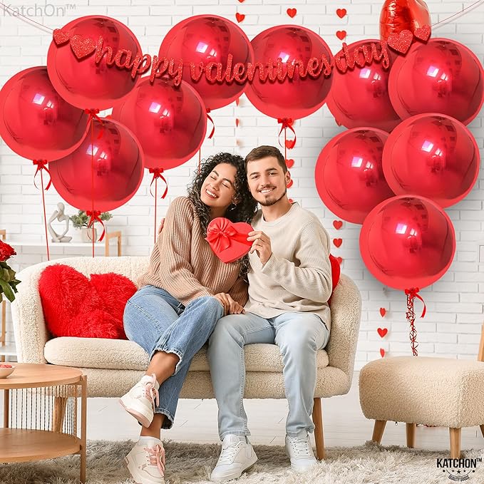 KatchOn, Huge Metallic Red Balloons - 22 Inch, Pack of 12 | Round 4D Mylar Balloon for Casino Theme Party, Red Party Decoration | Patriotic Party Decorations, Birthday, Anniversary, Graduation Decor