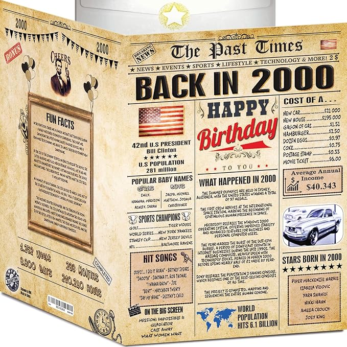 26th Birthday Card for Women Men - Back In 2000 Newspaper - 26 th Happy BIRTHDAY card - 26 birthday gift for Her Him - JUMBO size - 26th birthday decorations Dad Mom - Best gifts for 26 year old