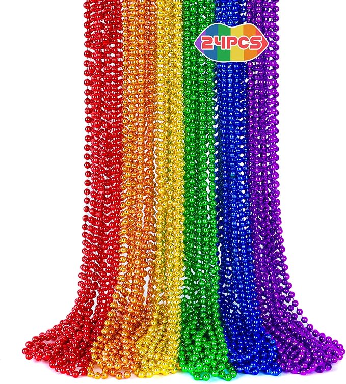 12PCS Pride Accessories, Pride LGBTQ Beads Necklace Stuff, Metallic 6 Kinds of Rainbow Necklace Bulk, Gay Lesbian LGBT Costumes Decorations for Pride Month Parade Throws Party Favors