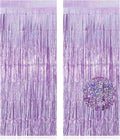 2 Pack Fringe Curtains Backdrops, Foil Fringe Curtains, Door Streamers for Birthday Wedding Bridal Shower Holiday Graduation Party Decorations, Photo Booth Backdrops, Glitter Light Purple