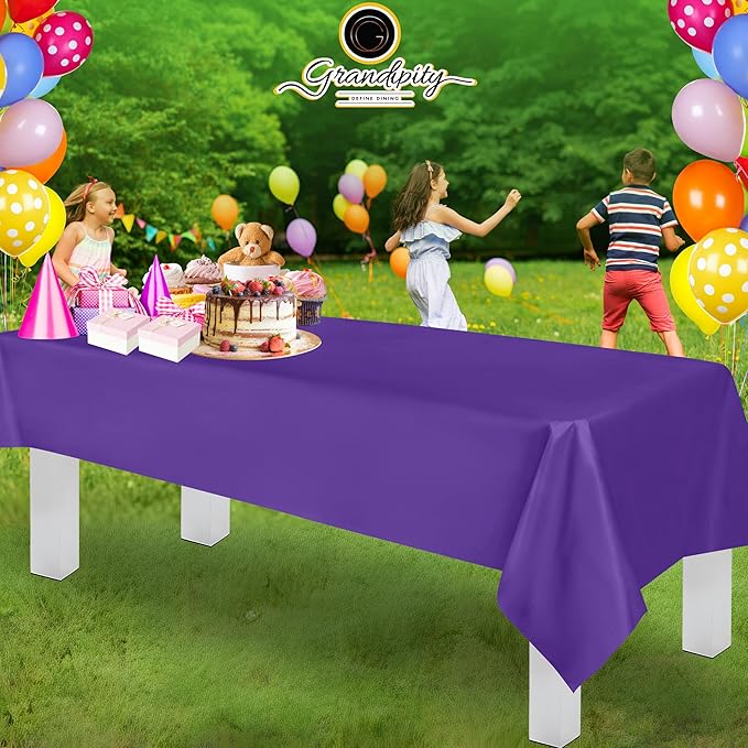 Grandipity 12 Pack Premium Disposable Plastic Tablecloth 54 Inch. x 108 Inch. Decorative Rectangle Table Cover - Purple
