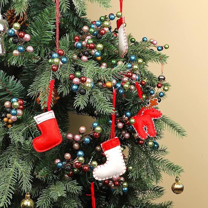 HOHOTIME 24 Pack Artificial Berry Stems Branches, Christmas Faux Holly Colorful Berries Branches Ornaments for Christmas Tree Wreath DIY Craft Decorations Holiday Home Decor(Colorful)