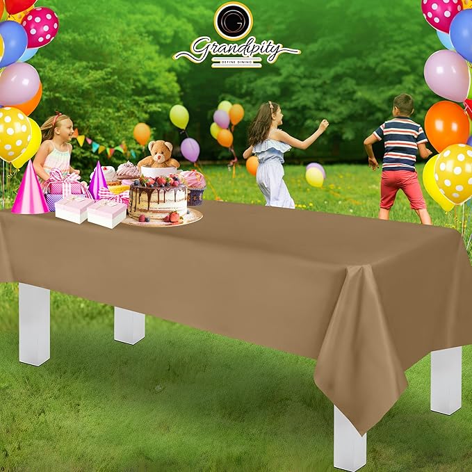 Grandipity 12 Pack Premium Disposable Plastic Tablecloth 54 Inch. x 108 Inch. Decorative Rectangle Table Cover - Gold