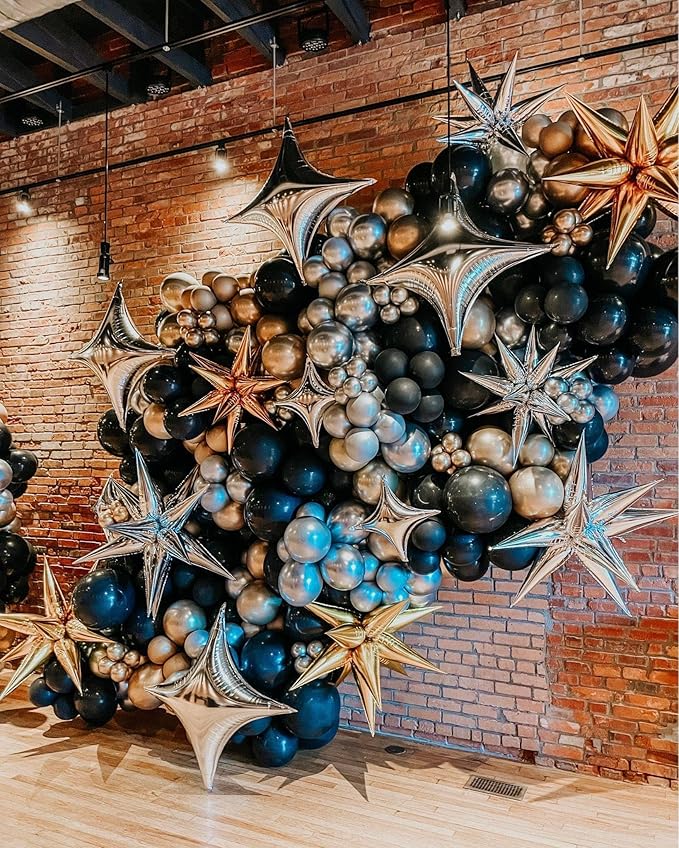 Bonropin 152pcs New Years Balloons Arch Garland Kit, New Years Eve Party Supplies 2025 - Black, Gold, Silver Balloons, Gold Confetti Balloons for Wedding Graduation Birthday Party New Year Decoration