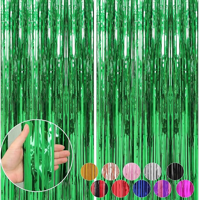 6 Pack Green Foil Fringe Curtains Streamers Party Decorations 3.3 x 8.2 ft, Tinsel Curtain Fringe Backdrop for Parties, Door Fringe Birthday Streamers, Photo Booth Backdrops, Party Decor
