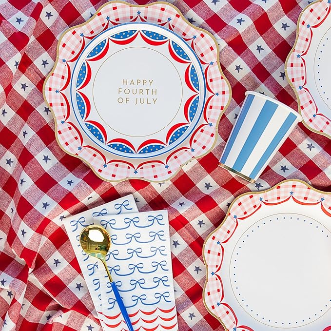 Bonjour Fête 4th of July Bow Flag Guest Towels | 3-Ply Fancy Large Napkins | Patriotic Parties & BBQs | Premium Party Table Decor | Party Supplies Decorations | Gold Foil | Pack of 20, 1/6 Folded