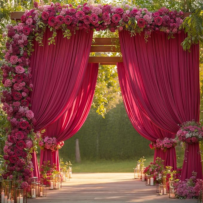 16x10FT Burgundy Backdrop Curtains for Wedding Parties, Wrinkle Free Polyester Photography Backdrop Drapes for Wedding Baby Shower Birthday Parties Stage Background Stand Decorations 4x10ft,4 Panels