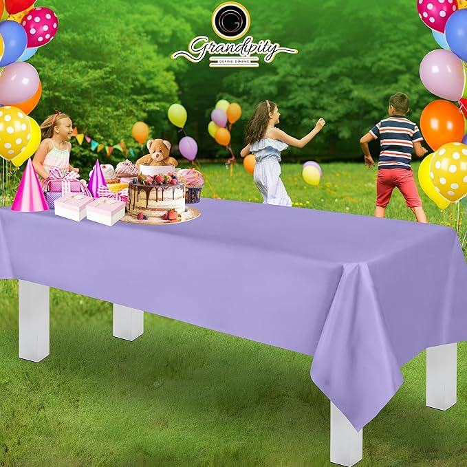 Grandipity 12 Pack Premium Disposable Plastic Tablecloth 54 Inch. x 108 Inch. Decorative Rectangle Table Cover - Lavender