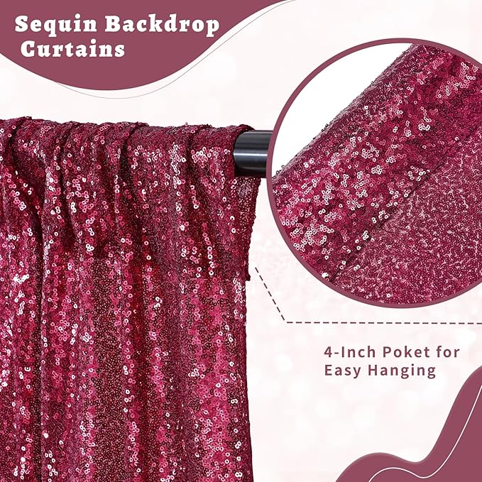 B-COOL Burgundy Sequin Backdrop Curtains 2 Packs 2ftx8ft Sparkle Backdrop Fabric Glitter Backdrop for Party Ceremony Wedding Birthday Decoration