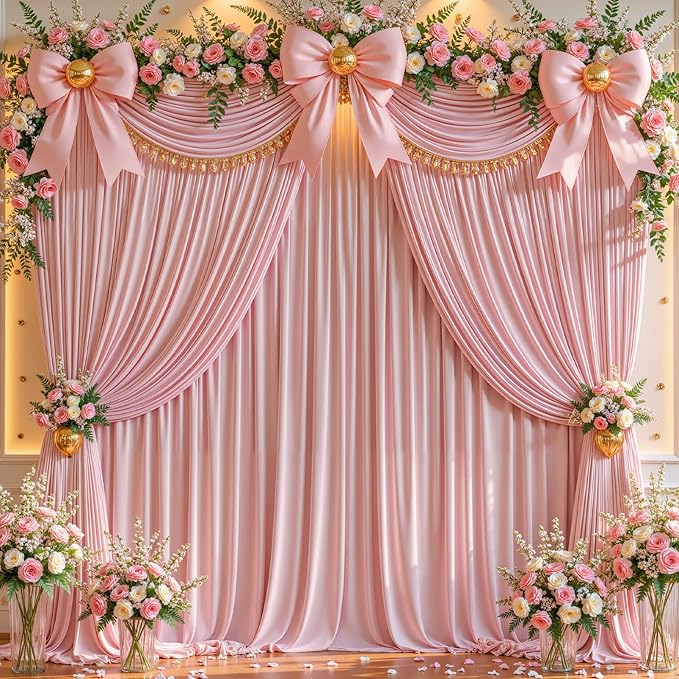Rose Backdrop Curtains-Wrinkle-Free Polyester Photography Drapes Party Curtain Background for Baby Shower Wedding Decorations- 16 X10FT