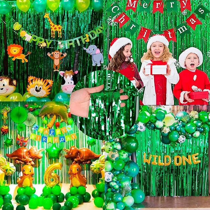 Dazzle Bright Backdrop Curtain, 3FT x 8FT Metallic Tinsel Foil Fringe Curtains Photo Booth Background for Baby Shower Party Birthday Wedding Engagement Bridal Shower (4, Green)