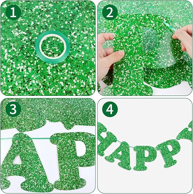 Glitter Green Happy Birthday Banner Birthday Party Decorations Sign Garland Bunting Banner for Wall Decor Party Background for Kids Boys Girls Adults