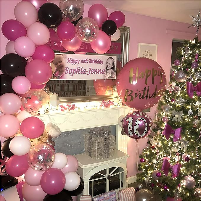 Pink and Black Balloon Garland Kit, 114 Pcs Hot Pink Pastel Pink Black White Confetti Latex Balloons Balloon Arch for Girls Women Cartoon Birthday Wedding Baby Bridal Shower Party Decorations