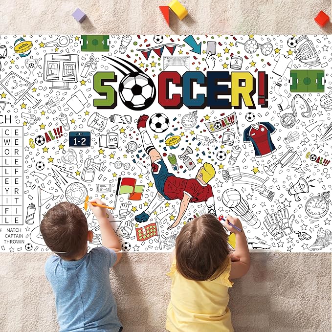 OHOME Soccer Giant Coloring Poster/Tablecloth - Soccer Themed Party Decorations - 30 x 72 Inches Jumbo Coloring Banner Kids Gifts Crafts Activities Decor Party Favors Supplies