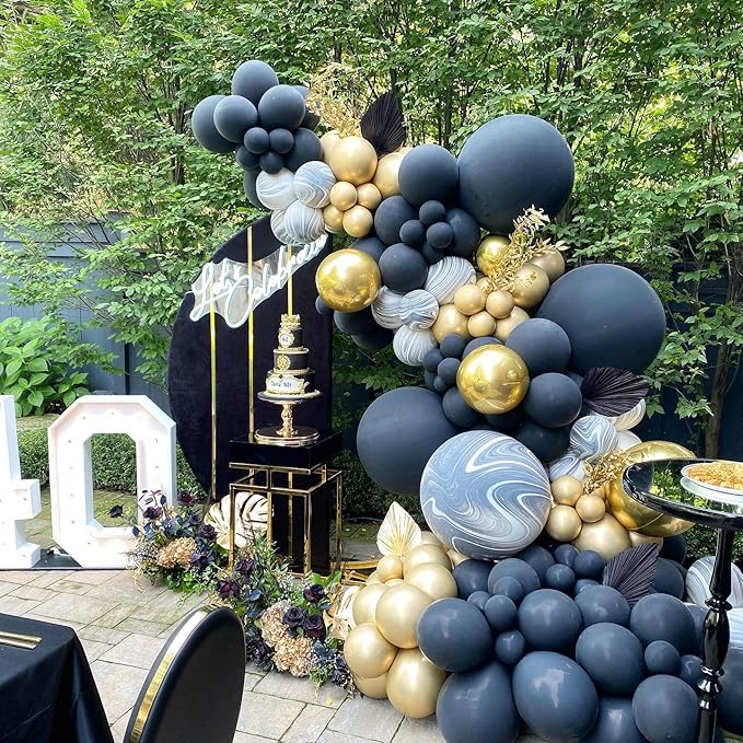 Black and Gold Balloon Arch Garland Kit-2025 New Years Balloons NYE Party White Metallic Marble Foil Balloons for Birthday Graduation Wedding Baby&Bridal Shower Retirement Bachelorette Anniversary