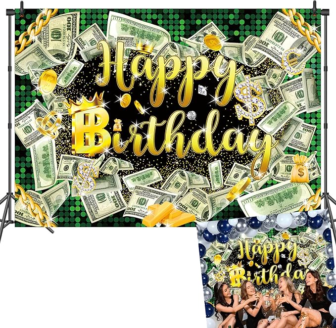 8x6ft Money Birthday Backdrop Money Party Background Dollar Bill Backdrop Hip Hop Background Boy Girl Men Cash Bash Birthday Party Props Photo Booth Decor