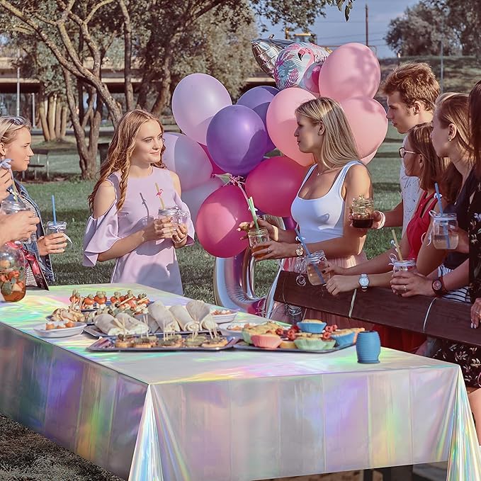 Cheerland 2 Pcs Iridescent Tablecloth Holographic Foil - Disposable Euphoria Sparkle Shiny Iridiscent Rectangle Table Cover Disco Theme for Party Kids Mermaid Unicorn Birthday Baby Shower Bachelorette
