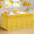 Table Skirt, 2 Pack Gold Foil Grass Table Skirt, New Years Metallic Wavy Tinsel Foil Fringe Table Skirts, Table Skirts for Irish Holiday Mardi Gras Graduations New Years Birthday Party Decor