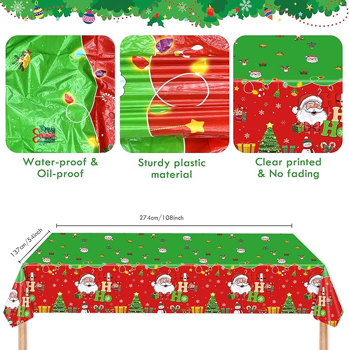 Christmas Party Decorations for 24 Guests – 193 PCS Xmas Party Supplies Set with Plates, Cups, Napkins, Cutlery, Straws & Tablecloth, Festive Tableware Kit for Home Dinner Picnic Holiday