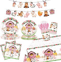 194Pcs Farm Animals Party Supplies Tableware Set for 24 Guests, Cute Watercolor Farm Theme Birthday/Baby Shower Includes Tablecloths, Plates, Cutlery, Banner - Barn Animal Party Decorations