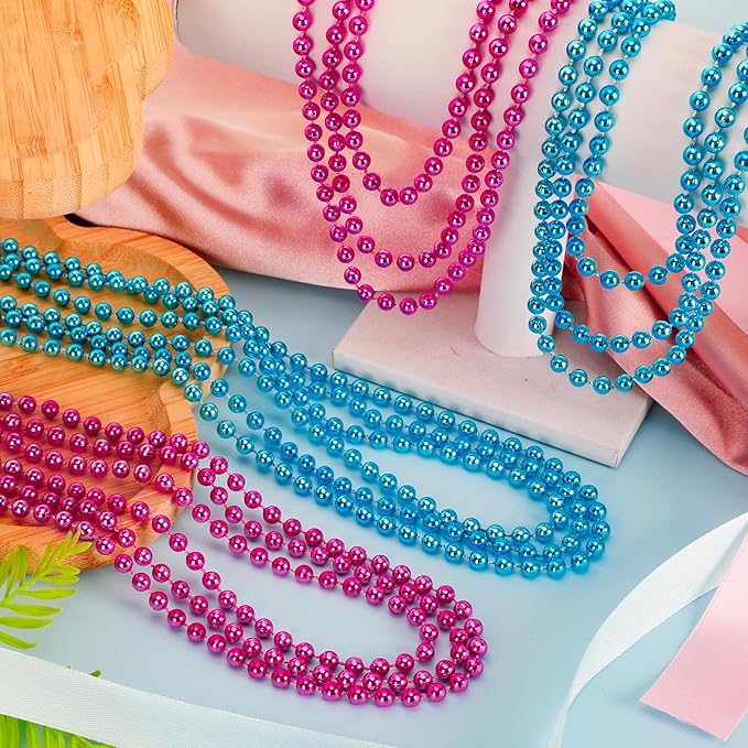 Gender Reveal Beads Decorations, 12PCS Pink Blue Gender Reveal Necklaces, 33" Round Beads Necklace Baby Gender Reveal Ideas, unisex adult Gender Reveal Party Accessories Sets Celebrations Decorations