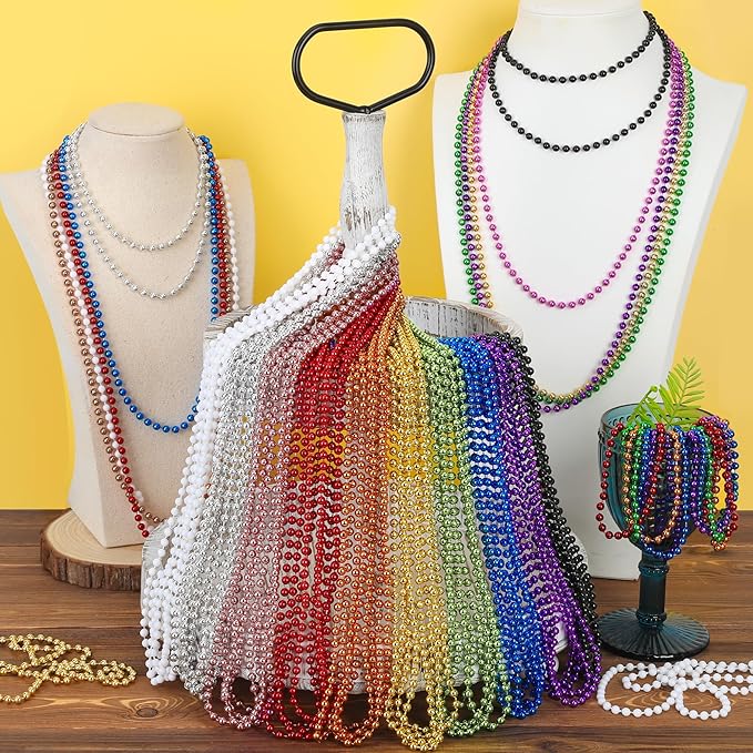 15PCS Mardi Gras Beads, Metallic 15 Kinds Beads Necklace Party Favors, 33" Colorful Mardi Gras Necklace Accessories Bulk, Festival Parade Throw Decorations for Wedding Birthday Celebrations