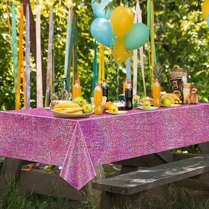 Sparkling Holographic Laser Tablecloth - Shimmering, Waterproof, Easy to Clean - Ideal for Bachelorette, Birthday, Wedding, and Anniversary Party Decorations (Pink & Light Blue, 2)