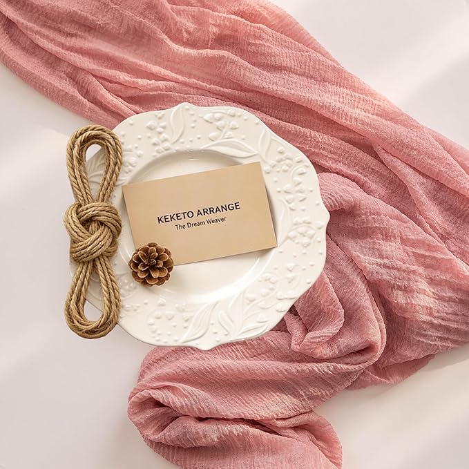 Keketoarrange Dusty Rose Easter Cheesecloth Table Runner Gauze 120 Inch 10 FT Rustic Boho Cheese Cloth Runner for Wedding Baby Shower Bridal Shower Garden Party Sheer Spring Home Decorations