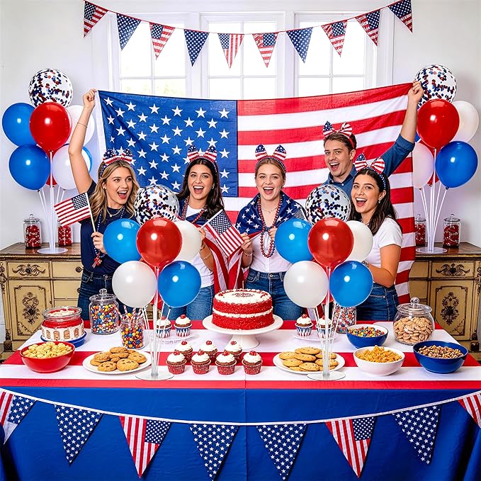 JOYYPOP Balloon Centerpiece Kit for Table 4 Sets Balloon Stand with 40 Red White Blue Confetti Balloons Patriotic Table Decorations for Graduation Memorial Day Flag Day Election Party