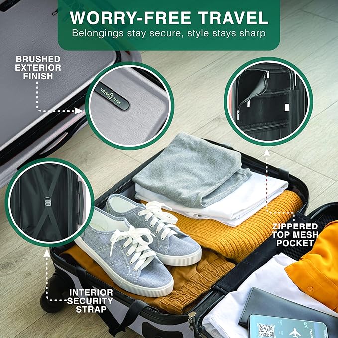 TRAVELARIM Luggage Sets 3 Piece, 20 Inch Carry on Luggage and 24 Inch Suitcases with Wheels Spinner, Durable Hard Shell Suitcase Set, Expandable Travel Suitcase, Grey