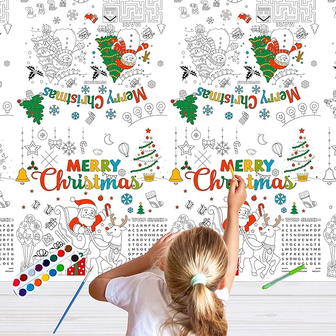 Large Christmas Coloring Tablecloth,54 x 108 Inches Xmas Giant Coloring Poster Paper Tablecloth for Party Decorations Home Activity Supplies