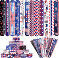 MGparty 4th of July Accessories, 48PCS Patriotic Slap Bracelets Toys for Kids, Fourth of July Decorations Party Favors Memorial Day Supplies Classroom Prizes Gifts Accessories