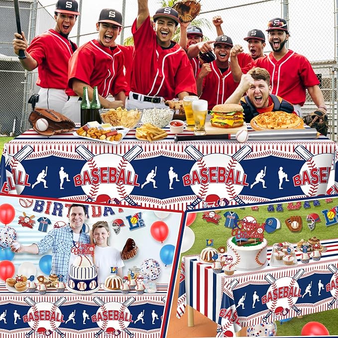3pcs Baseball Tablecloth - Table Cover & Party Decorations - Disposable Plastic Tablecloth - Rectangle for Baseball Games & Sports Birthday Decorations