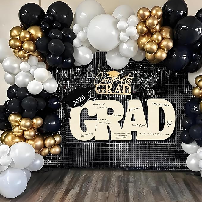 Graduation Decorations Class of 2026 Grad Sign Wood Board Party Nameplate Guest Book for High School College Bachelor Graduation Gifts (GRAD)