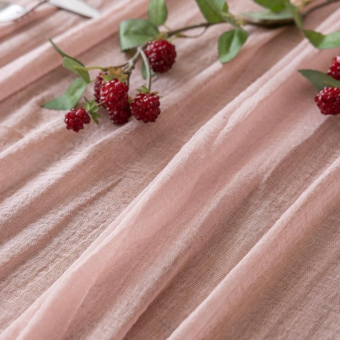 Keketoarrange 3pcs Dusty Pink Gauze Rustic Cheesecloth Table Runner 120 Inch 10 FT for Wedding Baby Shower Bridal Shower Birthday Engagement Garden Outdoor Party Long Sheer Boho Decorations