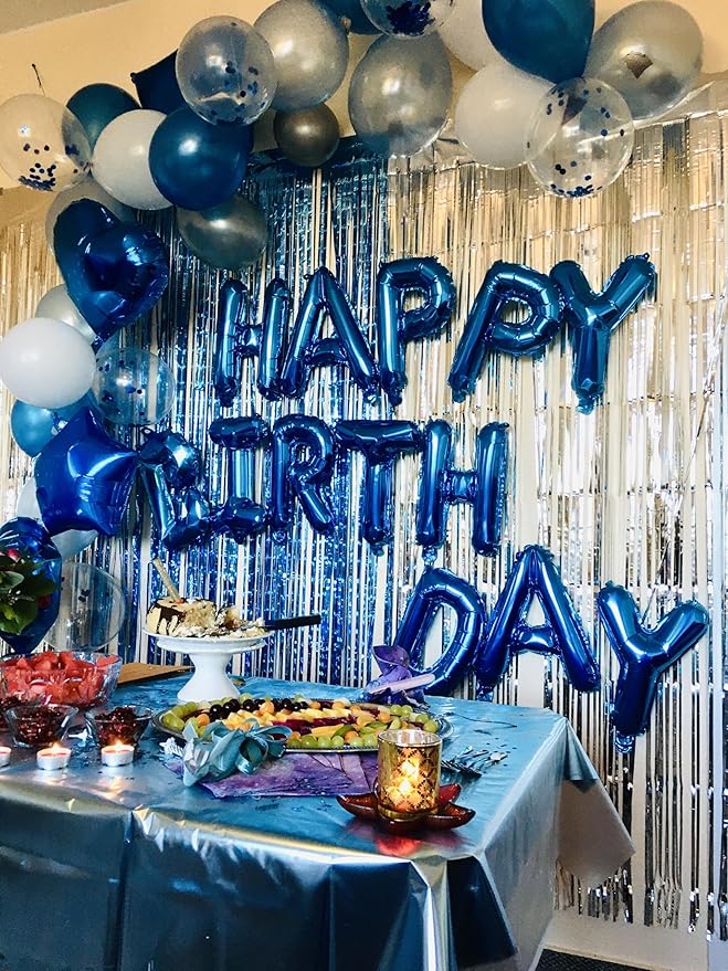 [26 Pcs] 16" Letter Blue Foil Balloons A-Z set, Mylar Aluminum Hanging Alphabet for Graduation Birthday Party Decorations New Year eve