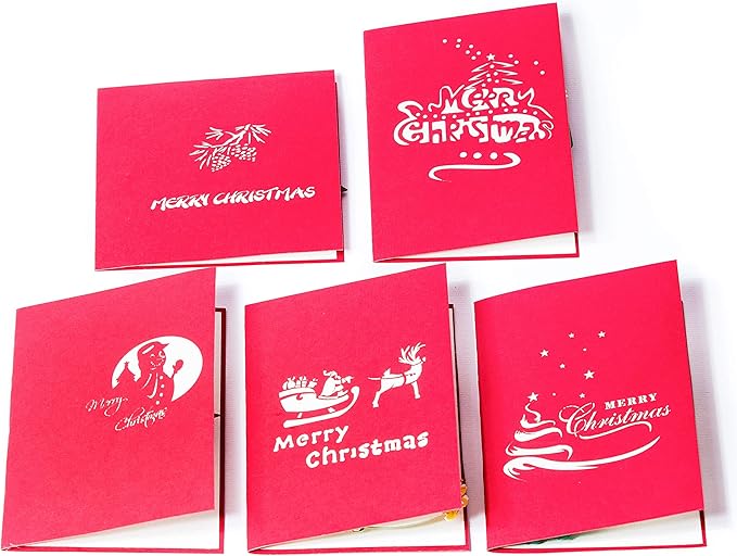 Christmas Pop Up Cards. This Set of 3D Greeting Cards are a Perfect Way to Say Thank You (5 Pack Christmas- Assorted)