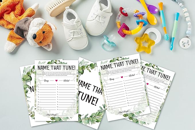 Baby Shower Game: Name That Tune, Tropical Jungle Theme Party Set for Gender Neutral Boys or Girls, 30 Cards (Green009)
