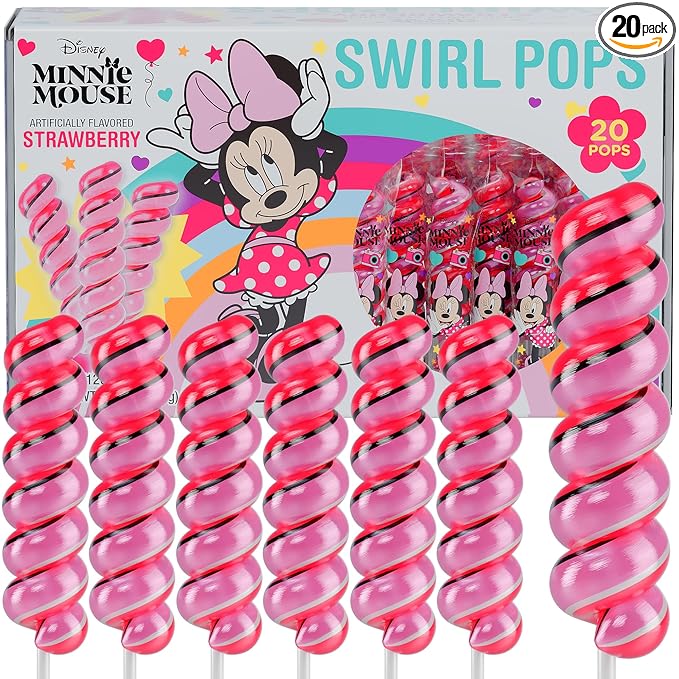 Minnie Mouse Lollipops Swirl 20pk- Minnie Mouse Candy & Minnie Mouse Birthday Decorations - Minnie And Mickey Party Favors - Minnie Mouse Snacks - Minnie Mouse Food