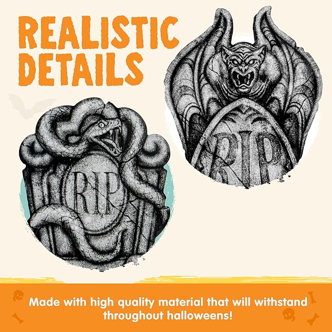JOYIN 15.7” Halloween Decorations Outdoor Graveyard Tombstones, 6 Pcs Skeleton RIP Plastic Gravestones Halloween Decor with 12 Metal Stakes for Yard Lawn Garden Prop, Party Decor Supplies