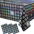 FunnyPars 3 Pack Disco Tablecloth Party Decorations, Shiny Iridescent Disposable Laser Rectangle Table Covers, Silver Plastic Table Cloth for 70s Disco Birthday Theme Party Decorations, 39 x 108Inch
