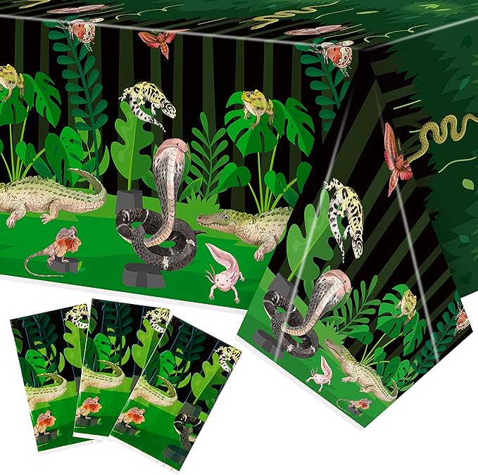Disposable Plastic Table Cover - 3-Packs(54x108 Inch) Reptile Swamp Tablecloth Disposable Waterproof Plastic Rectangle Table Cover Player Sports Tablecloth Birthday Party Decoration Supplies