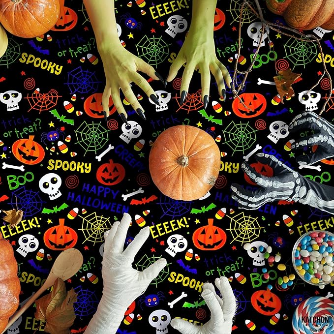 KatchOn, Plastic Halloween Tablecloth- XtraLarge 54x108 Inch, Pack of 3 | Plastic Table Cover for Halloween Decorations Indoor | Spooky Table Cloth, Spooky Party Decorations | Happy Boo Day TableCloth
