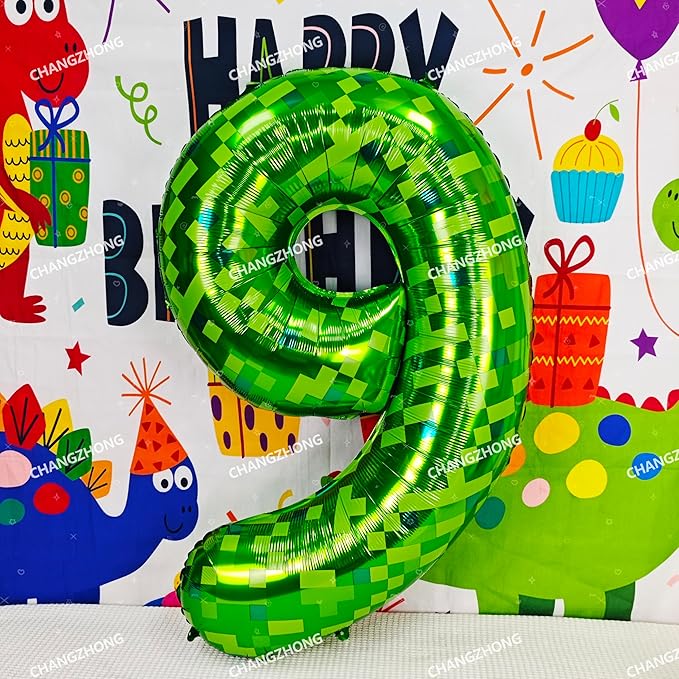 40 inch giant Green pixel miner game number 8 balloon Large mining theme foil balloon 0-9 Suitable for pixel game parties children's birthdays party anniversary celebrations baby shower decoration