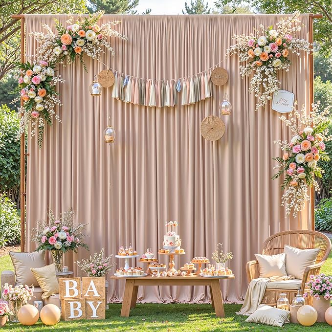 8x10FT Nude Backdrop Curtains for Wedding Parties, Wrinkle Free Polyester Photography Backdrop Drapes for Wedding Baby Shower Birthday Parties Stage Background Stand Decorations 4x10ft,2 Panels
