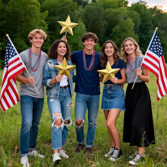 HOOSUN 4th of July Beads Necklaces,30 Pcs Patriotic Beads Necklaces Fourth of July Decorations Party Favors,Red Silver and Blue Accessories Beads for Memorial Day Decorations,Party Decor Supplies