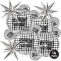 Inflatable Disco Ball Balloons Pack of 14 - 22” Silver Mylar Foil Disco Party Balloons with Star Balloons, Ribbon & Pipe for New Year's Disco Ball Decorations Party, Bachelorette, Birthday Décor