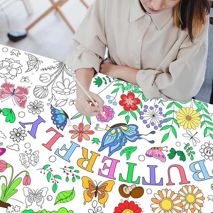 Giant Coloring Poster, Butterfly Coloring Paper Tablecloth for Home Activity Birthday Party Supplies 30 x 72 Inch