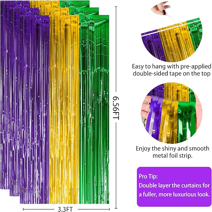 Mardi Gras Decorations - Green Gold Purple Streamers Backdrop Banner | Mardi Gras Party Decorations Indoor Outdoor Outside - New Orleans Masquerade Party Photo Booth Favors Supplies for Home Wall